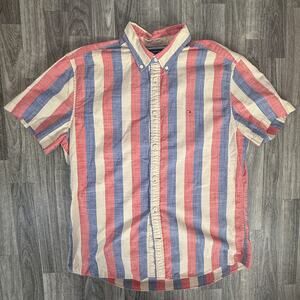 Tommy Hilfiger Short Sleeve Striped Button Up Shirt Men Classic Casual